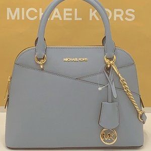 Michael Kors Jet Set Travel Medium Dome Satchel Crossbody Leather Chambray